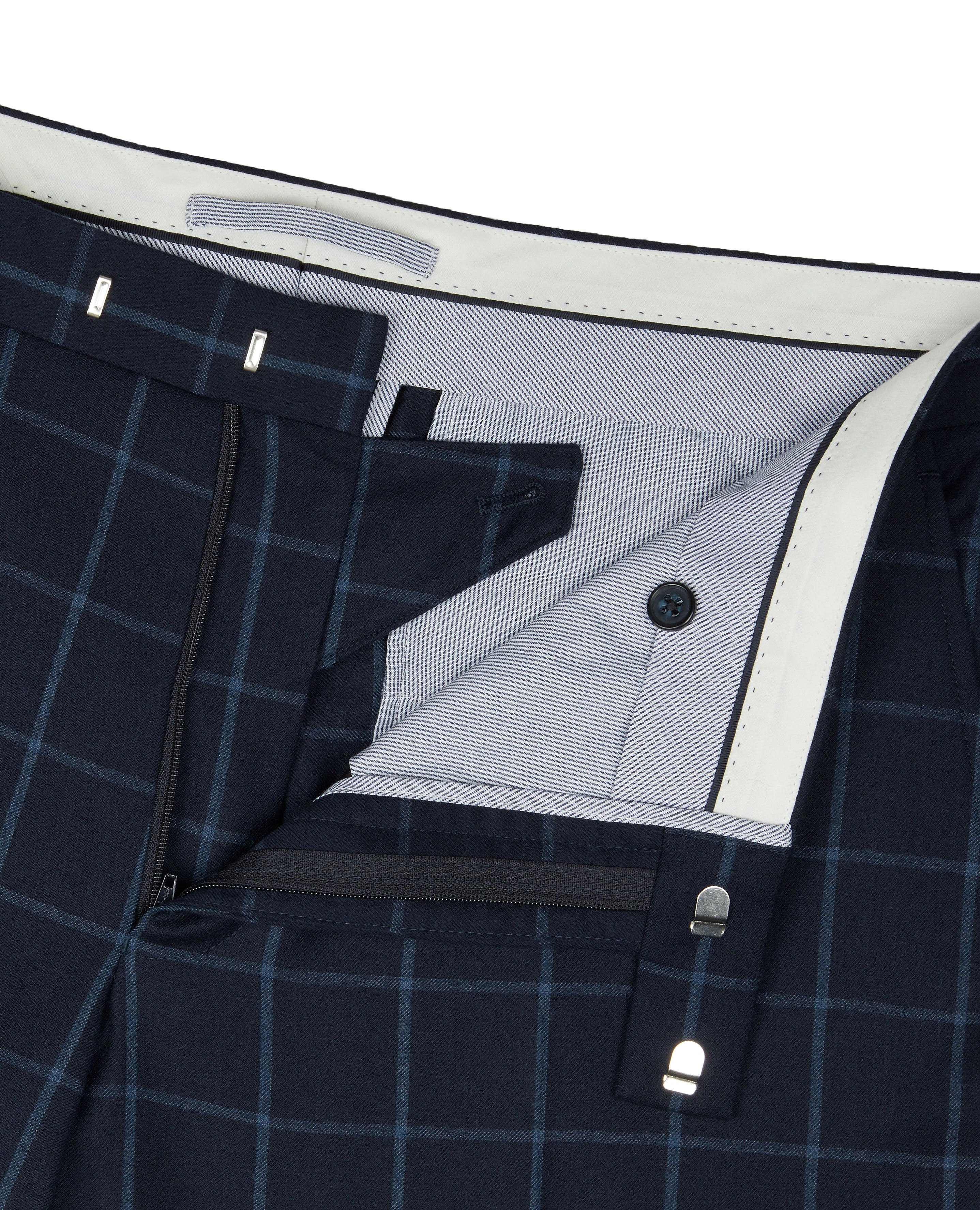 Pantalon de costume Adelphi bleu marine, carreaux fenêtre, élégance italienne, coupe slim, irrésistible.