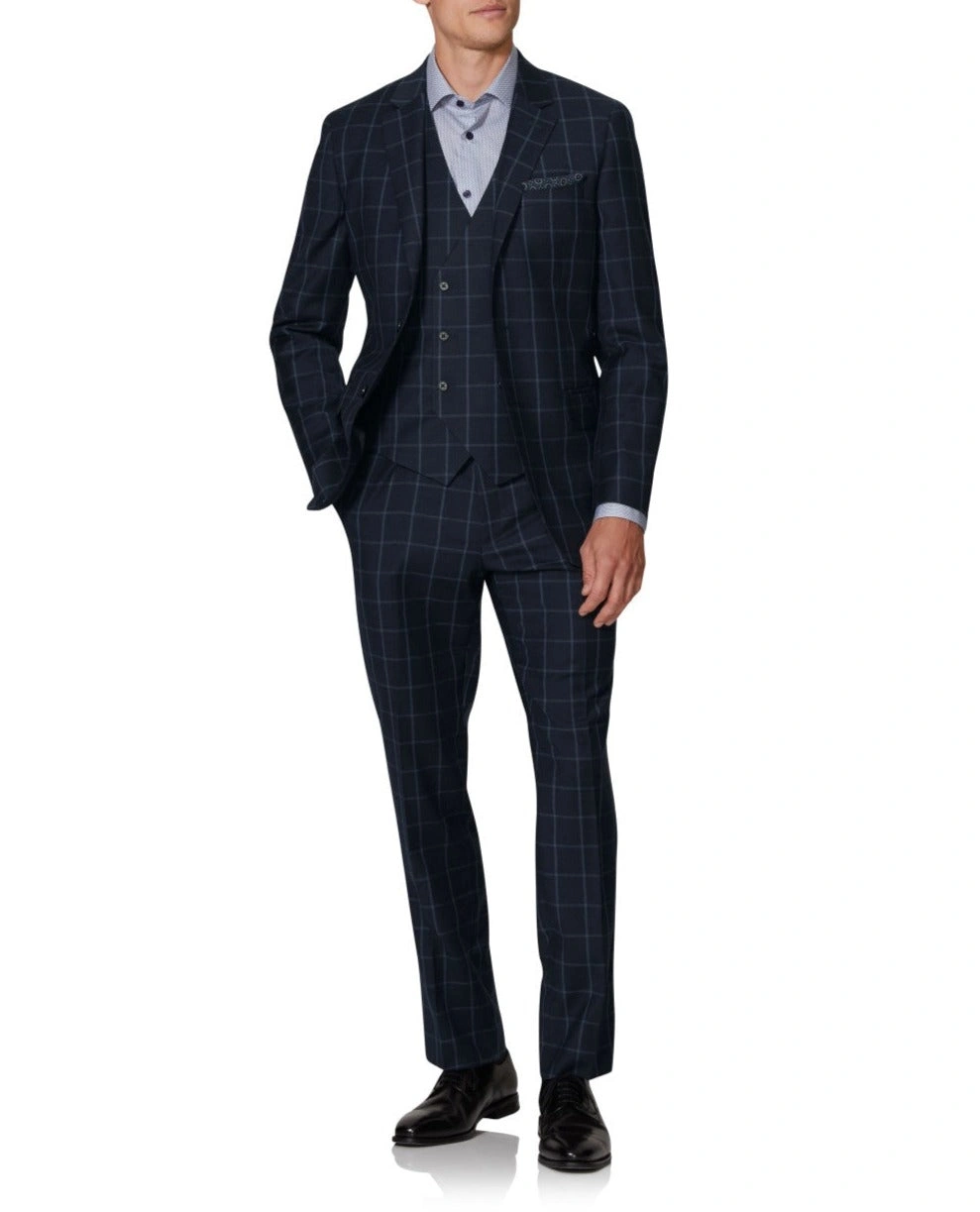 Gilet Herren Adelphi Slim Fit Navy Windowpane – Élégance & Style Incontournable.